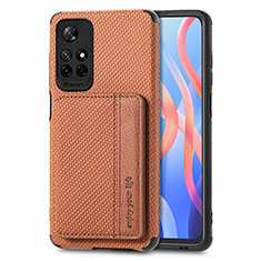 Ultra-thin Silicone Gel Soft Case Cover with Magnetic S02D for Xiaomi Redmi Note 11 5G Brown