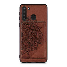 Ultra-thin Silicone Gel Soft Case Cover with Magnetic S03D for Samsung Galaxy A21 Brown