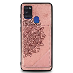 Ultra-thin Silicone Gel Soft Case Cover with Magnetic S03D for Samsung Galaxy A21s Rose Gold