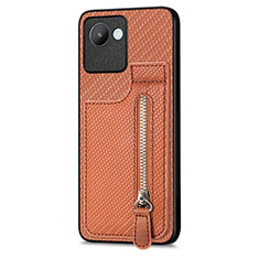 Ultra-thin Silicone Gel Soft Case Cover with Magnetic S04D for Realme C30 Brown