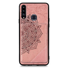 Ultra-thin Silicone Gel Soft Case Cover with Magnetic S04D for Samsung Galaxy A20s Rose Gold