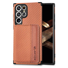 Ultra-thin Silicone Gel Soft Case Cover with Magnetic S04D for Samsung Galaxy S24 Ultra 5G Brown