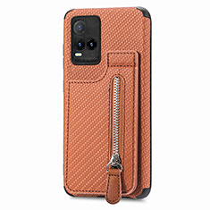 Ultra-thin Silicone Gel Soft Case Cover with Magnetic S04D for Vivo Y21 Brown