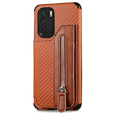 Ultra-thin Silicone Gel Soft Case Cover with Magnetic S04D for Xiaomi Poco F3 5G Brown