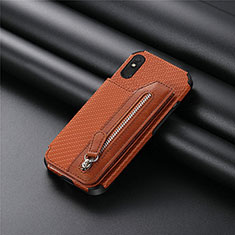 Ultra-thin Silicone Gel Soft Case Cover with Magnetic S04D for Xiaomi Redmi 9i Brown