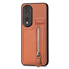 Ultra-thin Silicone Gel Soft Case Cover with Magnetic S05D for Huawei Honor 80 Pro 5G Brown