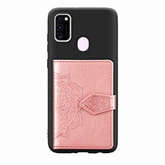 Ultra-thin Silicone Gel Soft Case Cover with Magnetic S13D for Samsung Galaxy M21 Rose Gold