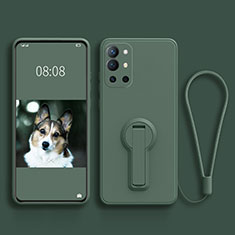 Ultra-thin Silicone Gel Soft Case Cover with Stand for OnePlus 9R 5G Midnight Green