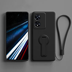 Ultra-thin Silicone Gel Soft Case Cover with Stand for Oppo A78 4G Black