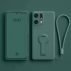 Ultra-thin Silicone Gel Soft Case Cover with Stand for Oppo Find X5 Pro 5G Midnight Green