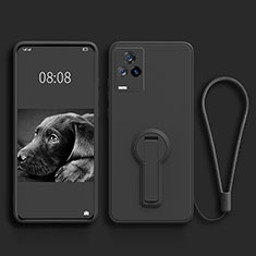 Ultra-thin Silicone Gel Soft Case Cover with Stand for Vivo iQOO 7 5G Black