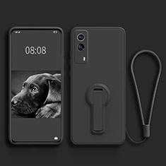 Ultra-thin Silicone Gel Soft Case Cover with Stand for Vivo T1x 5G Black