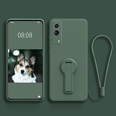 Ultra-thin Silicone Gel Soft Case Cover with Stand for Vivo T1x 5G Midnight Green