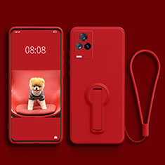 Ultra-thin Silicone Gel Soft Case Cover with Stand for Vivo V21 5G Red