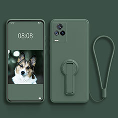 Ultra-thin Silicone Gel Soft Case Cover with Stand for Vivo V21e 4G Midnight Green