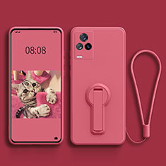 Ultra-thin Silicone Gel Soft Case Cover with Stand for Vivo V21s 5G Hot Pink