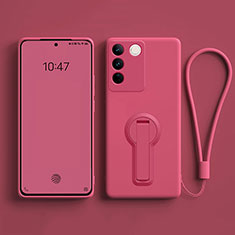 Ultra-thin Silicone Gel Soft Case Cover with Stand for Vivo V27e 5G Hot Pink