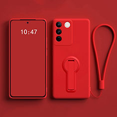 Ultra-thin Silicone Gel Soft Case Cover with Stand for Vivo V27e 5G Red