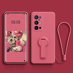 Ultra-thin Silicone Gel Soft Case Cover with Stand for Vivo X70 Pro+ Plus 5G Hot Pink