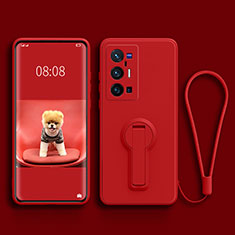 Ultra-thin Silicone Gel Soft Case Cover with Stand for Vivo X70 Pro+ Plus 5G Red