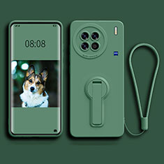 Ultra-thin Silicone Gel Soft Case Cover with Stand for Vivo X90 Pro+ Plus 5G Midnight Green