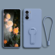 Ultra-thin Silicone Gel Soft Case Cover with Stand for Xiaomi Poco F3 5G Lavender Gray