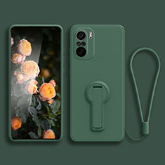 Ultra-thin Silicone Gel Soft Case Cover with Stand for Xiaomi Poco F3 5G Midnight Green