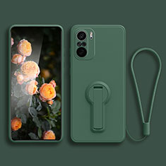 Ultra-thin Silicone Gel Soft Case Cover with Stand for Xiaomi Redmi K40 Pro 5G Midnight Green