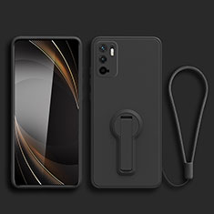 Ultra-thin Silicone Gel Soft Case Cover with Stand for Xiaomi Redmi Note 10 5G Black