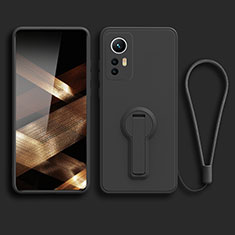 Ultra-thin Silicone Gel Soft Case Cover with Stand for Xiaomi Redmi Note 12S Black