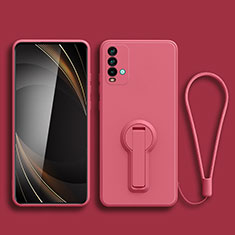 Ultra-thin Silicone Gel Soft Case Cover with Stand for Xiaomi Redmi Note 9 4G Hot Pink