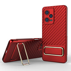 Ultra-thin Silicone Gel Soft Case Cover with Stand KC1 for Xiaomi Redmi Note 12 Pro 5G Red
