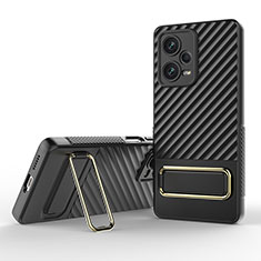Ultra-thin Silicone Gel Soft Case Cover with Stand KC1 for Xiaomi Redmi Note 12 Pro+ Plus 5G Black