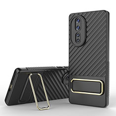 Ultra-thin Silicone Gel Soft Case Cover with Stand KC3 for Huawei Honor 80 5G Black