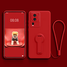 Ultra-thin Silicone Gel Soft Case Cover with Stand S01 for Vivo iQOO Neo7 SE Red