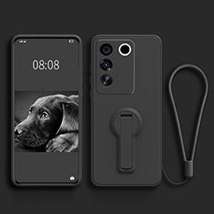 Ultra-thin Silicone Gel Soft Case Cover with Stand S01 for Vivo V27 5G Black