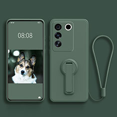 Ultra-thin Silicone Gel Soft Case Cover with Stand S01 for Vivo V27 5G Midnight Green