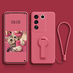 Ultra-thin Silicone Gel Soft Case Cover with Stand S01 for Vivo V27e 5G Hot Pink