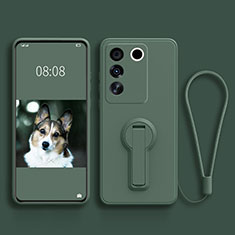 Ultra-thin Silicone Gel Soft Case Cover with Stand S01 for Vivo V27e 5G Midnight Green