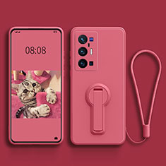 Ultra-thin Silicone Gel Soft Case Cover with Stand S01 for Vivo X70 Pro+ Plus 5G Hot Pink