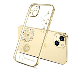 Ultra-thin Transparent Flowers Soft Case Cover for Apple iPhone 14 Plus Gold