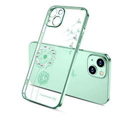 Ultra-thin Transparent Flowers Soft Case Cover for Apple iPhone 15 Plus Green