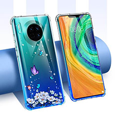 Ultra-thin Transparent Flowers Soft Case Cover for Huawei Mate 30 5G Blue