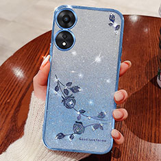 Ultra-thin Transparent Flowers Soft Case Cover for Oppo A18 Blue