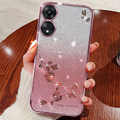 Ultra-thin Transparent Flowers Soft Case Cover for Oppo A18 Pink