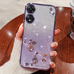 Ultra-thin Transparent Flowers Soft Case Cover for Oppo A18 Purple