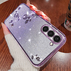 Ultra-thin Transparent Flowers Soft Case Cover for Samsung Galaxy S25 Plus 5G Purple