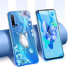 Ultra-thin Transparent Flowers Soft Case Cover T01 for Huawei Nova 5i Blue