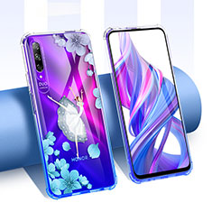 Ultra-thin Transparent Flowers Soft Case Cover T01 for Huawei P Smart Pro (2019) Blue