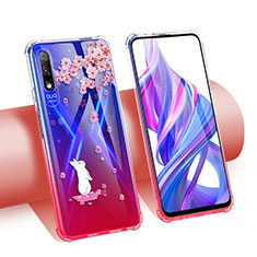 Ultra-thin Transparent Flowers Soft Case Cover T01 for Huawei Y9 Prime (2019) Red